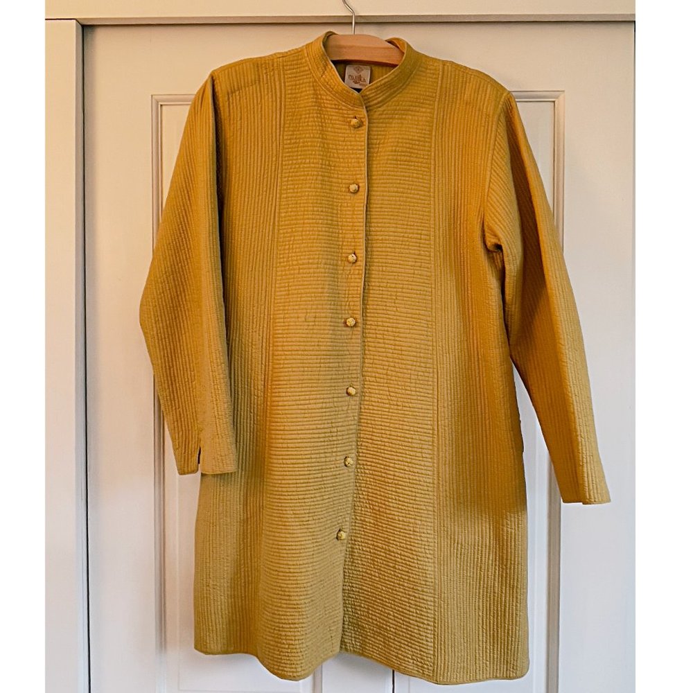 Naijika Long Quilted Silk Jacket with Monkey Knot buttons Size M